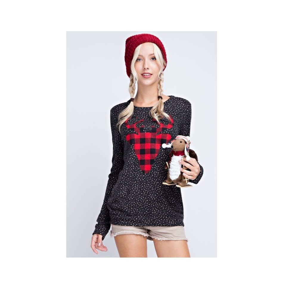 NWT  FUN & FLIRTY!  Polka-dot Plaid Elk Top - Picture 6 of 8